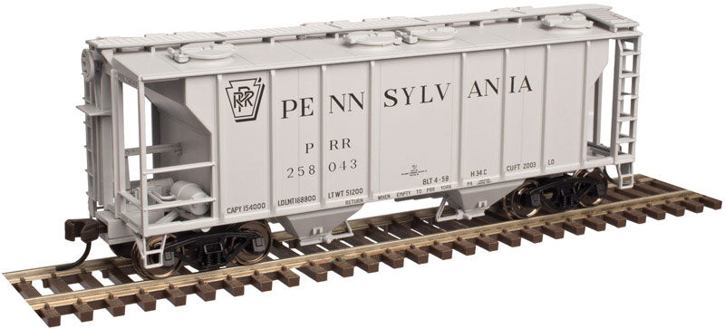 PS-2 2-Bay Covered Hopper - Ready to Run -- Pennsylvania Railroad #258075 (gray, Shadow Keystone)