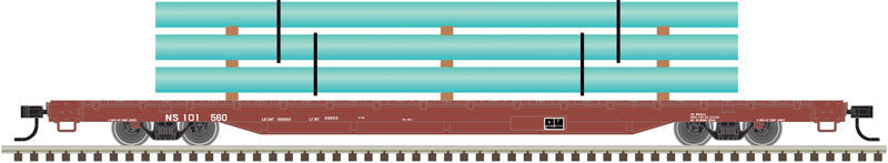 68' Flatcar w/Pipe Load - Ready to Run -- Norfolk Southern #101501 (Boxcar Red)