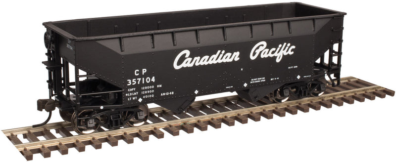 2-Bay Offset-Side Hopper w/Flat Ends - Ready to Run -- Canadian Pacific #357080 (black, Script Lettering)