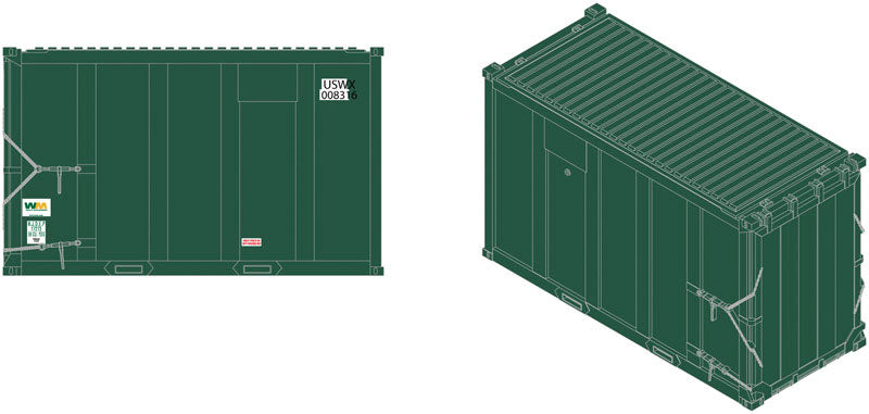 20' High-Cube MSW Trash Container 4-Pack - Ready to Run -- USWX Set #2 (Double Zeroes, green)