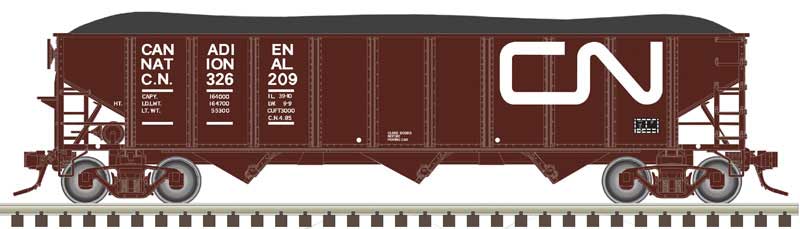 AAR 70-Ton 9-Panel 3-Bay Open Hopper, Standard Ends - Ready to Run -- Canadian National 326432 (Boxcar Red, white, Noodle Logo)