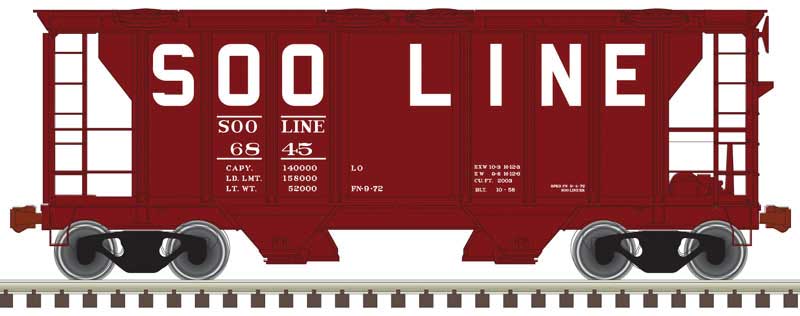 PS-2 2-Bay Covered Hopper - Ready to Run -- Soo Line 6845 (Boxcar Red, white, Squared Billboard Lettering)