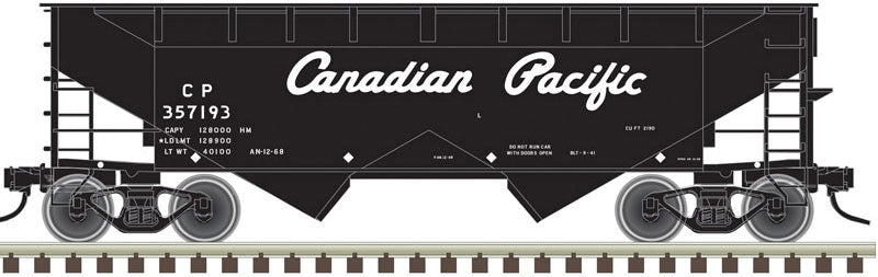2-Bay Offset-Side Hopper with Flat Ends - Ready to Run -- Canadian Pacific 357093 (black, white, Script Lettering)