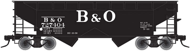 2-Bay Offset-Side Hopper with Flat Ends - Ready to Run -- Baltimore & Ohio 727157 (black, white)