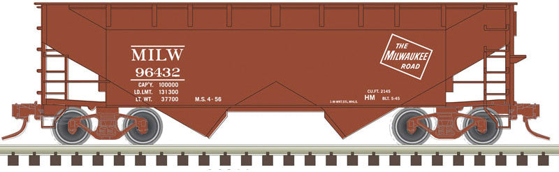 2-Bay Offset-Side Hopper with Flat Ends - Ready to Run -- Milwaukee Road 94310 (Boxcar Red, white)