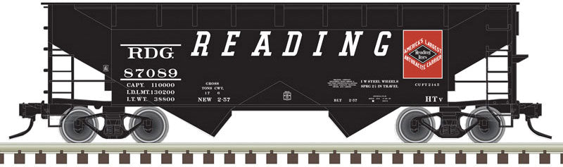 2-Bay Offset-Side Hopper with Flat Ends - Ready to Run -- Reading 87112 (black, white, red)