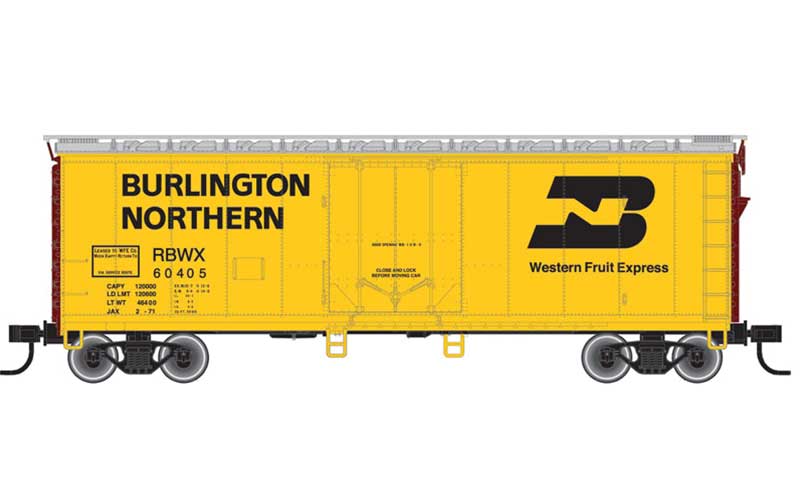 40' Plug-Door Boxcar - Ready to Run -- Burlington Northern RBWX 60381 (yellow, black, Boxcar Red)