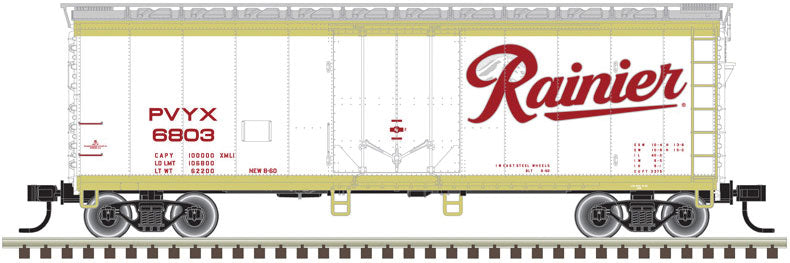 40' Plug-Door Boxcar - Ready to Run -- Rainier PVYX #6819 (white, red, gold)