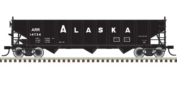 AAR 70-Ton 9-Panel 3-Bay Open Hopper, Arched Ends and Load - Ready to Run -- Alaska #14783 (black, white)