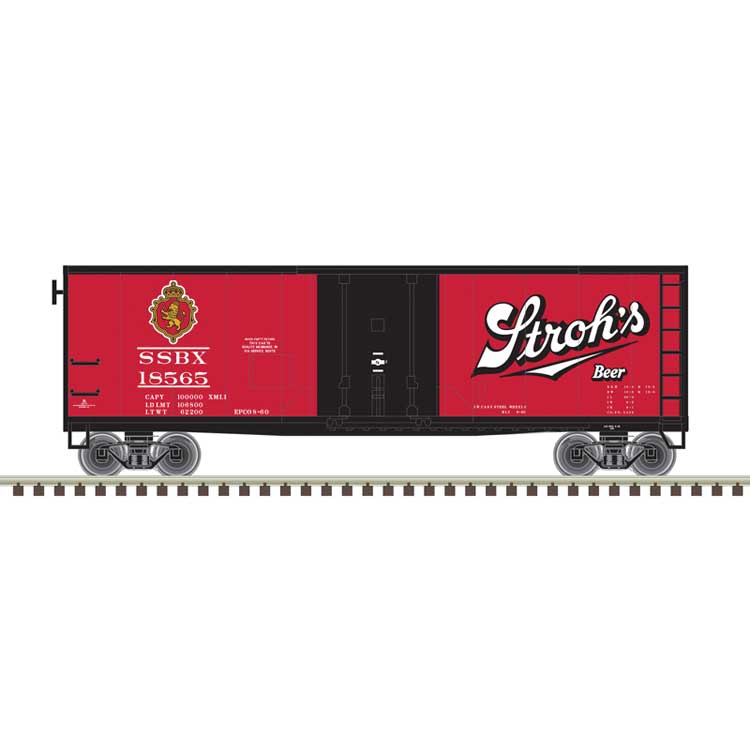 40' Plug-Door Boxcar - Ready to Run -- Stroh's #18577 (red, black, white, gold)