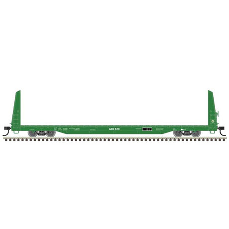 62' Bulkhead Flatcar - Ready to Run -- Ashley Drew & Northern ADN #579 (green)