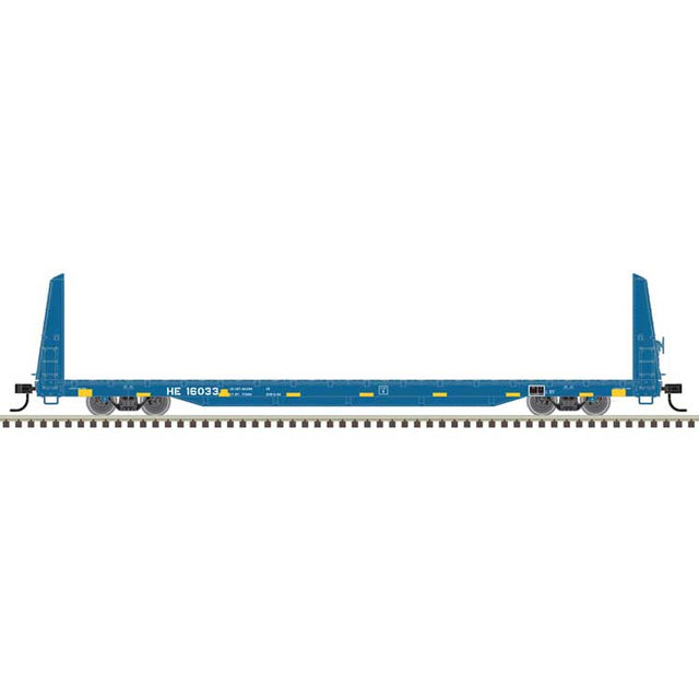 62' Bulkhead Flatcar - Ready to Run -- Hollis & Eastern HE #16030 (blue)