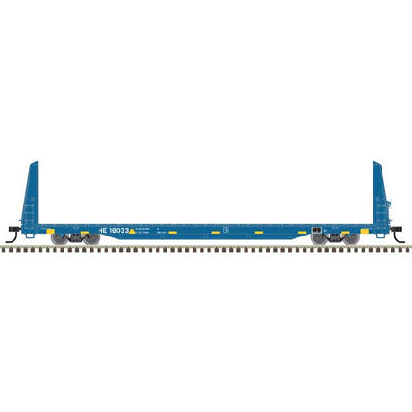 62' Bulkhead Flatcar - Ready to Run -- Hollis & Eastern HE #16078 (blue)