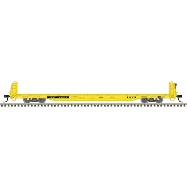 62' Short-Bulkhead Flatcar - Ready to Run -- TTX TTJX #82069 (yellow, black)