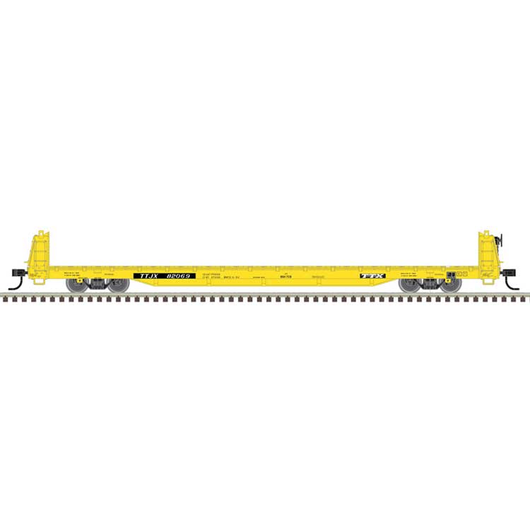 62' Short-Bulkhead Flatcar - Ready to Run -- TTX TTJX #82091 (yellow, black)