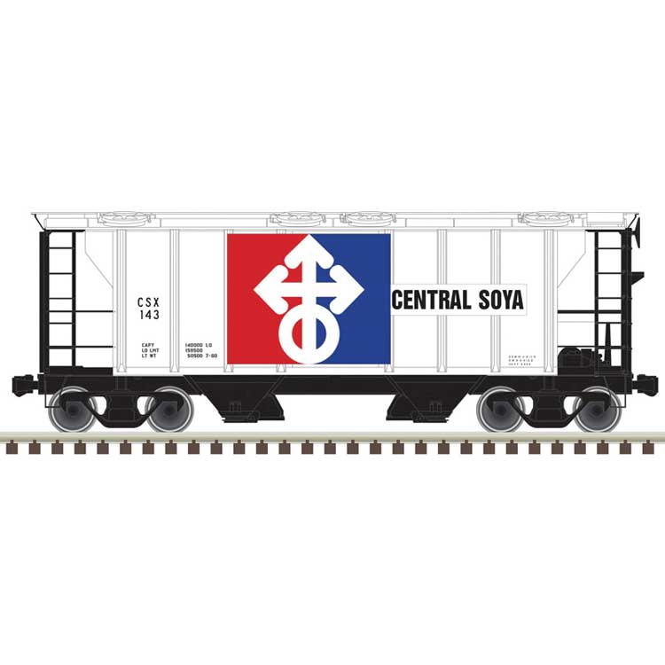 PS-2 2-Bay Covered Hopper - Ready to Run -- Central Soya CSX #143 (white, black, blue, red)