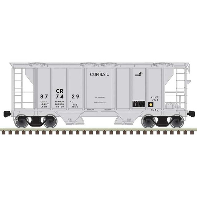 PS-2 2-Bay Covered Hopper - Ready to Run -- Conrail #879729 (gray, black, Small Logo)