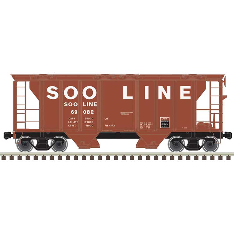 PS-2 2-Bay Covered Hopper - Ready to Run -- Soo Line #69082 (Boxcar Red, white)