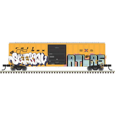 ACF(R) 50'6" Boxcar - Ready to Run -- Railbox #36184 (yellow, black, Fantasy Graffiti)