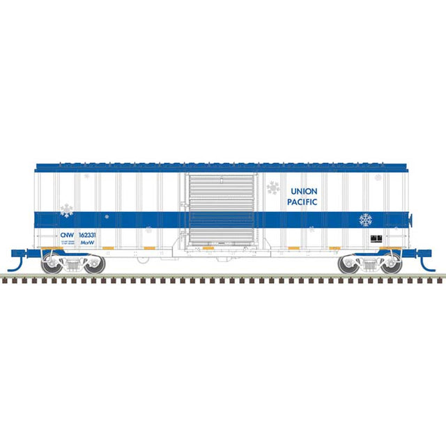 ACF(R) 50'6" Boxcar - Ready to Run -- Union Pacific #162338 (Blizzard Bus Scheme, white, blue, yellow)