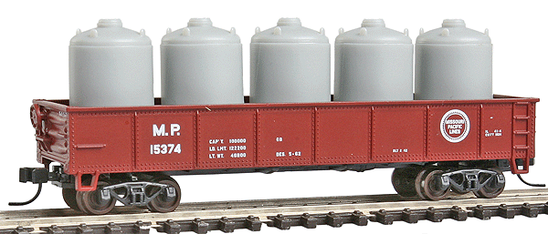 Trainman(R) 42' Steel Gondola w/Cement Canister Load - Ready to Run -- Missouri Pacific #15374 (brown, Buzz Saw Logo)