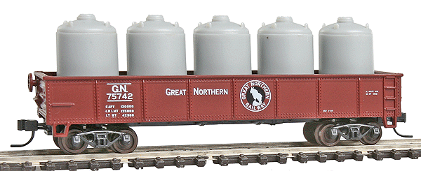 Trainman(R) 42' Steel Gondola w/Cement Canister Load - Ready to Run -- Great Northern #75742 (brown, black Rocky Logo)