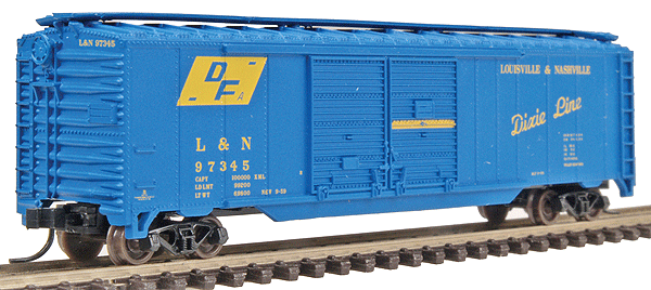 N Trainman(R) 50' Double-Door Boxcar, Assembled -- Louisville & Nashville #97345 (blue, yellow)