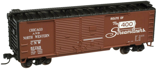 Trainman(R) 40' Double-Door Boxcar - Ready to Run -- Chicago & North Western #57765 (brown, 1 Side 400 Logo, 1 Side Overland Logo