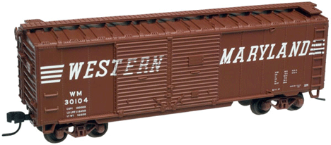 Trainman(R) 40' Double-Door Boxcar - Ready to Run -- Western Maryland #30104 (brown, Speed Lettering)