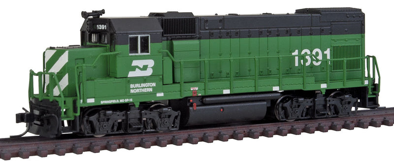 EMD GP15-1 - Standard DC -- Burlington Northern #1391 (Cascade Green, black, white)
