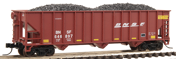 Atlas N Trainman(R) 90-Ton 3-Bay Open Hopper - Assembled -- Burlington Northern Santa Fe #646897 (Boxcar Red, white)