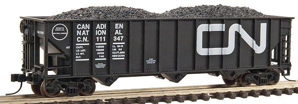 Atlas N Trainman(R) 90-Ton 3-Bay Open Hopper - Assembled -- Canadian National #111347 (black, white)