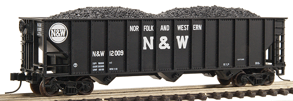 Atlas N Trainman(R) 90-Ton 3-Bay Open Hopper - Assembled -- Norfolk & Western #12009 (black, white)