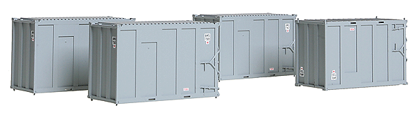 20' High-Cube MSW Trash Container 4-Pack - Ready to Run -- Allied Waste Industries AWIU Set #2 (Gray, Red Stripe)