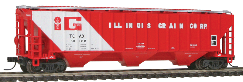 Thrall 4750 3-Bay Covered Hopper - Ready to Run -- Illinois Grain Corporation TCAX #60188 (red, white, Large Logo)