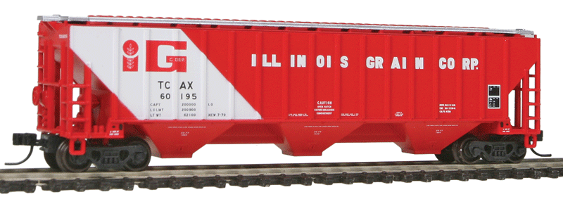Thrall 4750 3-Bay Covered Hopper - Ready to Run -- Illinois Grain Corporation TCAX #60195 (red, white, Large Logo)