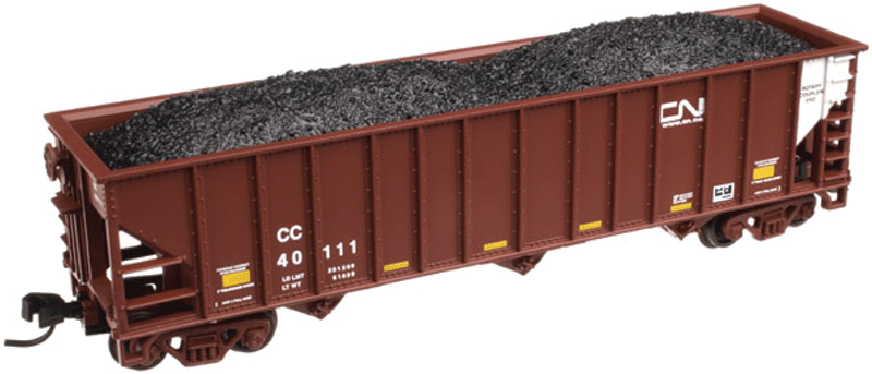90-Ton 3-Bay Hopper w/Load - Ready to Run -- Canadian National CC #40111 (Boxcar Red, white, yellow, Small Noodle Logo)