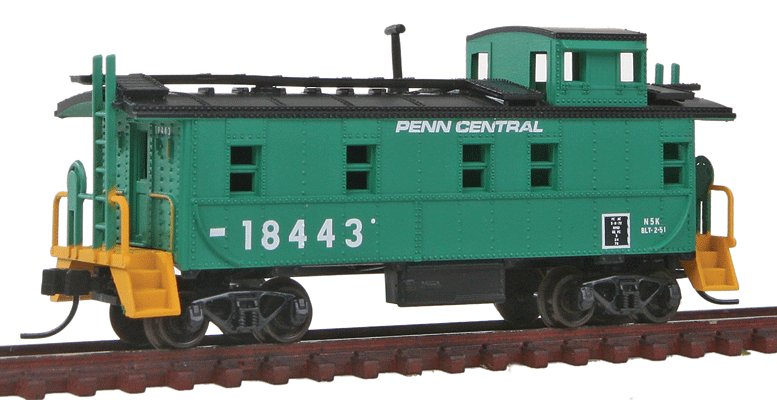 34' Cupola Caboose - Ready to Run -- Penn Central #18443 (Jade Green, white, black, yellow)-1