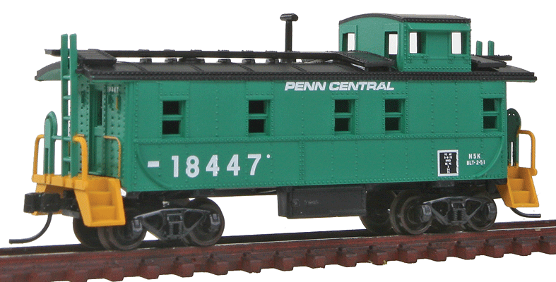 34' Cupola Caboose - Ready to Run -- Penn Central #18447 (Jade Green, white, black, yellow)-1