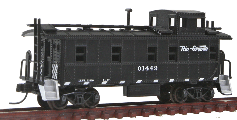 34' Cupola Caboose - Ready to Run -- Denver & Rio Grande Western #01449 (black, white, Flying Grande)-1