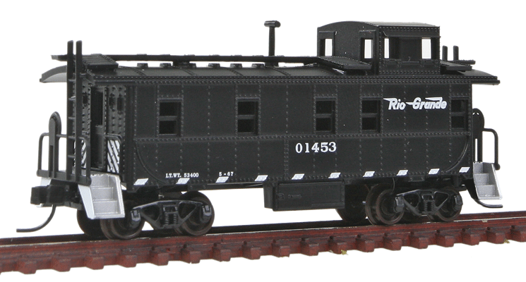 34' Cupola Caboose - Ready to Run -- Denver & Rio Grande Western #01453 (black, white, Flying Grande)-1