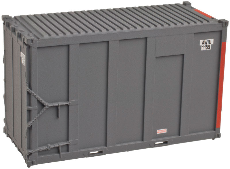 20' High Cube Trash Container 4-Pack - Ready to Run -- AWIU Set #5 (gray, red Stripe)