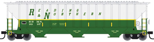 Thrall 4750 3-Bay Covered Hopper - Ready to Run -- Reading, Blue Mountain & Northern RBMN #9994 (white, green, yellow)