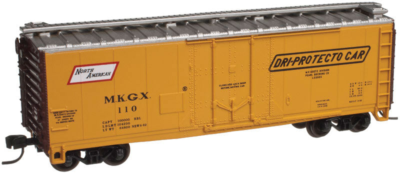 40' Plug-Door Boxcar - Ready to Run -- North American Car Company #110 (yellow, Boxcar Red, Dri-Protecto Logo)