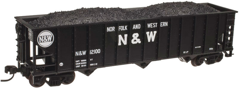 90-Ton 3-Bay Hopper w/Load - Ready to Run -- Norfolk & Western #12100 (black, Block N&W & Hamburger Logo)