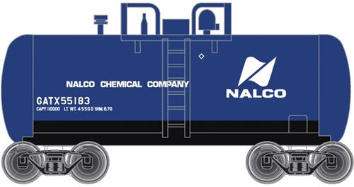 28' Beer Can Shorty Tank Car - Ready to Run -- Nalco Chemical GATX #55180 (blue, white)