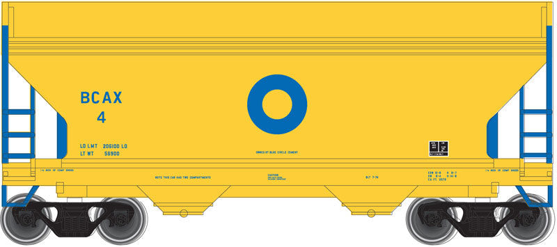 2-Bay Centerflow Hopper - Ready to Run -- Blue Circle Cement #13 (yellow, blue)