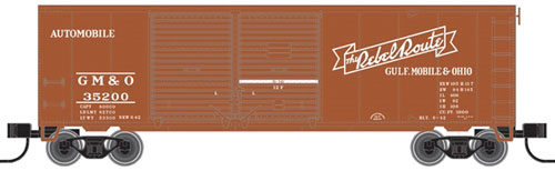 40' Double-Door Boxcar - Ready to Run -- Gulf, Mobile & Ohio #35201 (Boxcar Red, Rebel Route Slogan, Auto Service)
