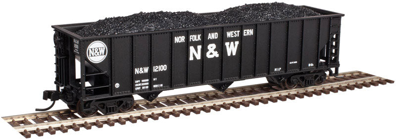 90-Ton 3-Bay Hopper w/Load - Ready to Run -- Norfolk & Western #12128 (black, white, Hamburger Logo & Block Lettering)