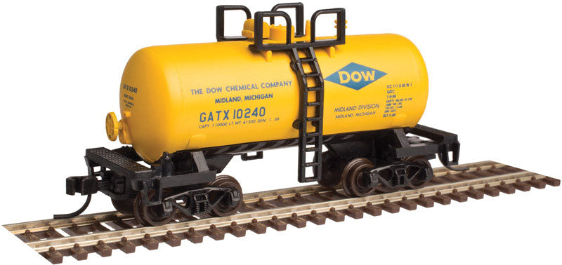 28' Beer Can Shorty Tank Car - Ready to Run -- Dow Chemical GATX #10250 (yellow, blue)